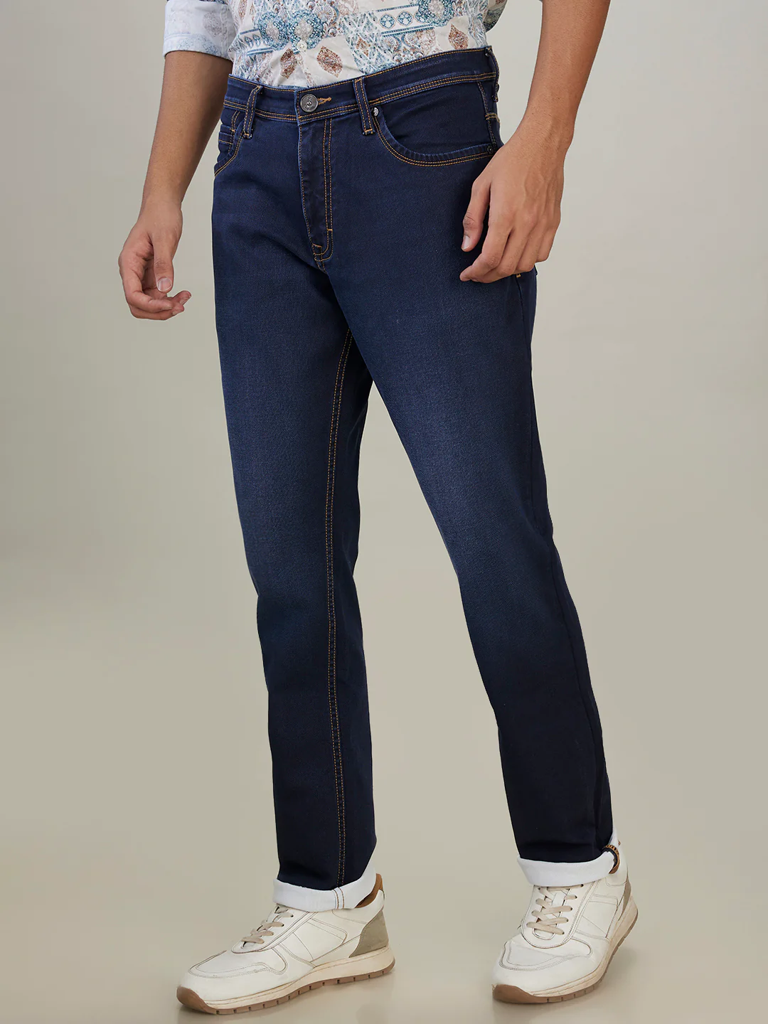 Raymond Men Blue Solid Slim Fit Cotton Blend Jeans - Image 3
