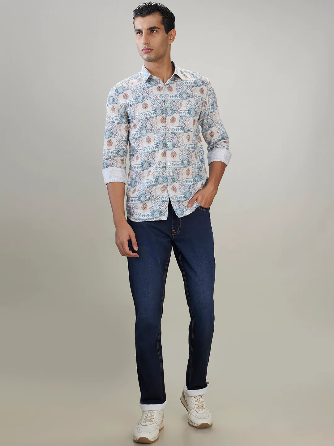 Raymond Men Blue Solid Slim Fit Cotton Blend Jeans - Image 5