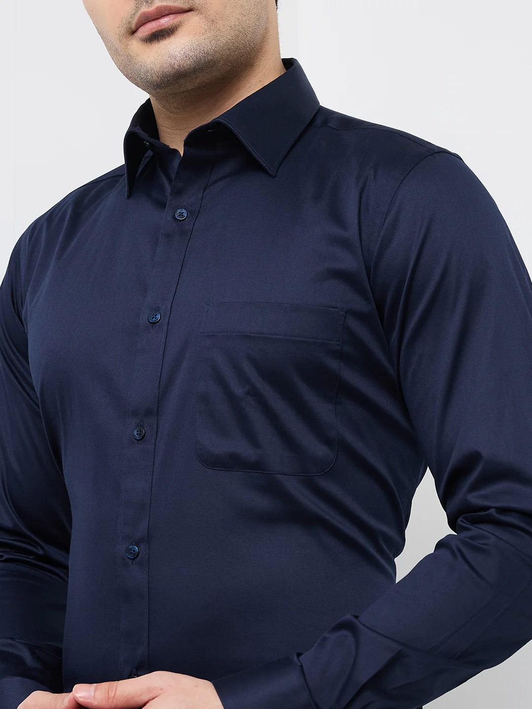 Raymond Men Blue Solid Slim Fit Cotton Blend Shirt - Image 6
