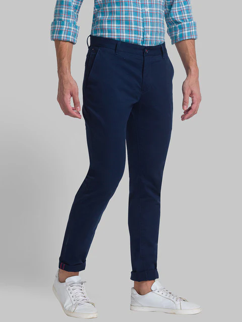 Raymond Men Blue Solid Slim Fit Cotton Blend Trouser - Image 2