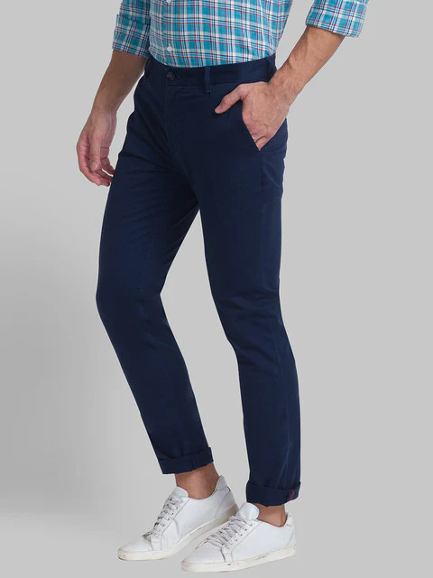 Raymond Men Blue Solid Slim Fit Cotton Blend Trouser - Image 3