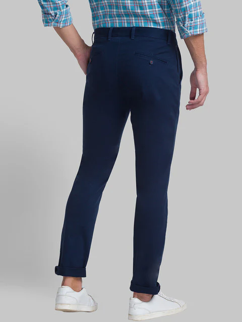 Raymond Men Blue Solid Slim Fit Cotton Blend Trouser - Image 4