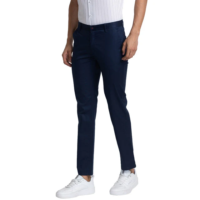 Raymond Men Blue Solid Slim Fit Cotton Blend Trouser - Image 3