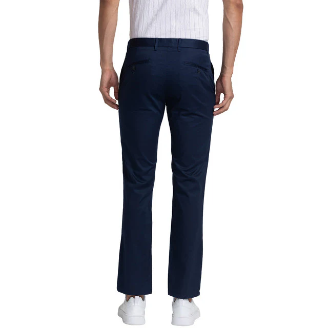 Raymond Men Blue Solid Slim Fit Cotton Blend Trouser - Image 4