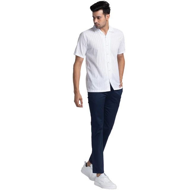Raymond Men Blue Solid Slim Fit Cotton Blend Trouser - Image 5