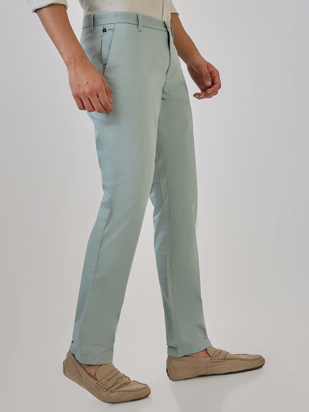 Raymond Men Blue Solid Slim Fit Cotton Blend Trouser - Image 3