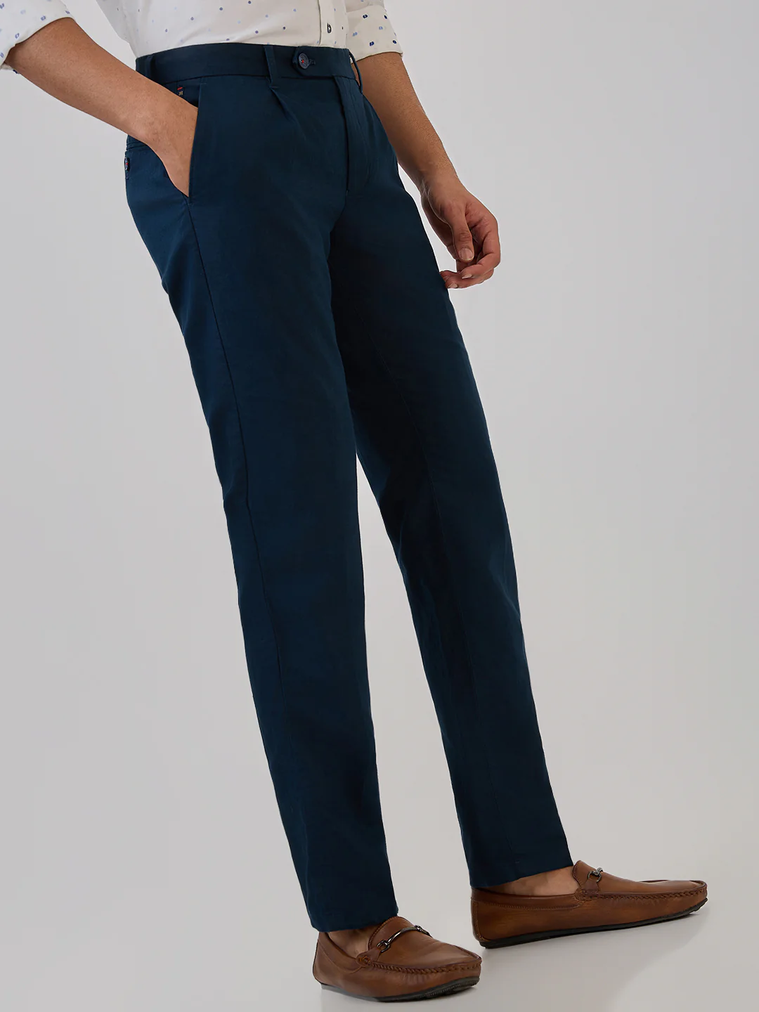 Raymond Men Blue Solid Slim Fit Cotton Blend Trouser - Image 3