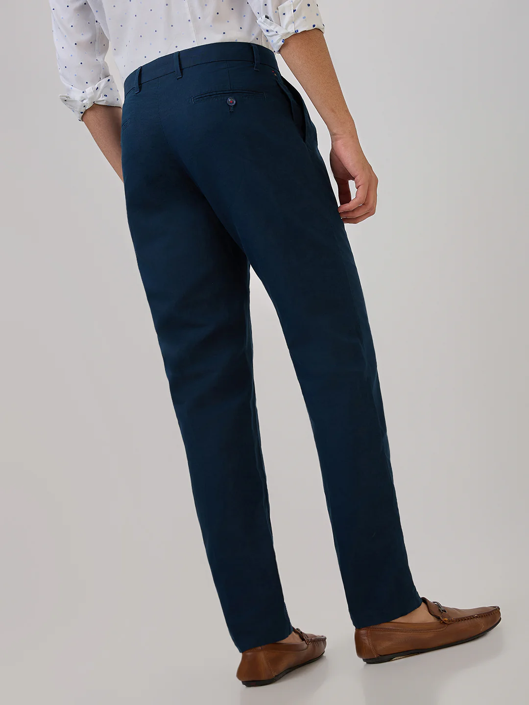 Raymond Men Blue Solid Slim Fit Cotton Blend Trouser - Image 4