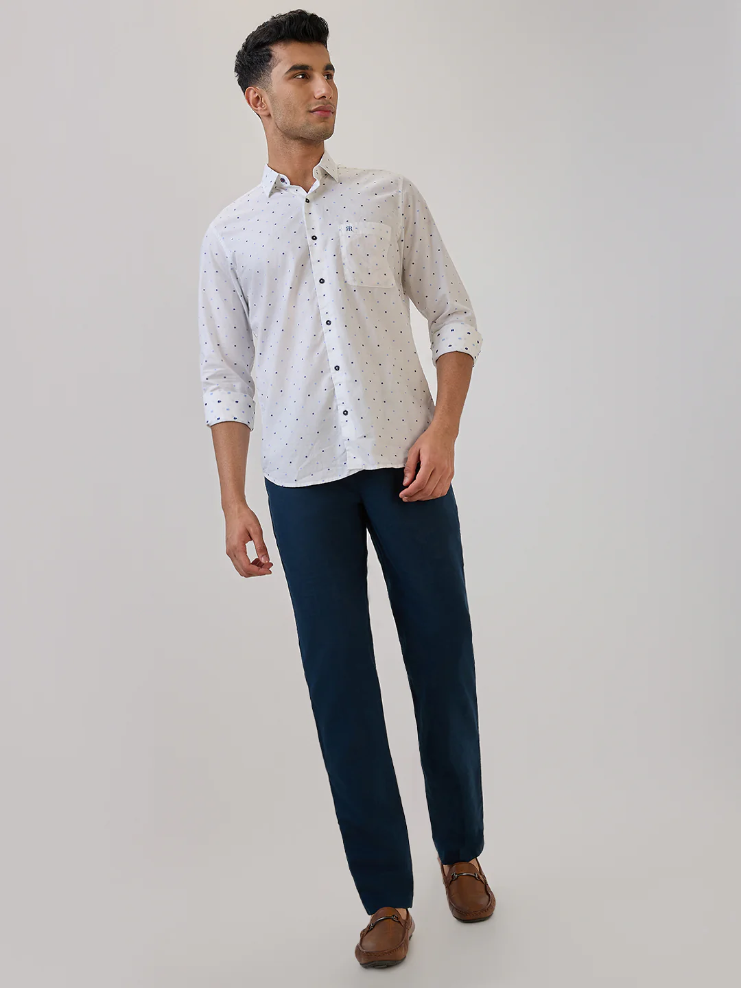 Raymond Men Blue Solid Slim Fit Cotton Blend Trouser - Image 5