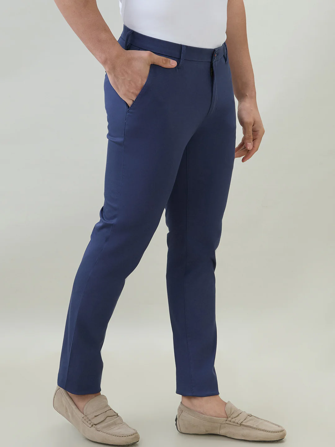 Raymond Men Blue Solid Slim Fit Cotton Blend Trouser - Image 2