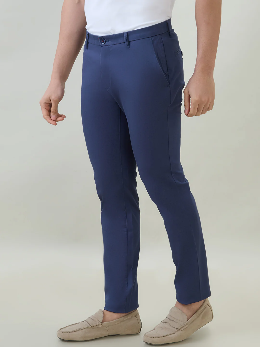 Raymond Men Blue Solid Slim Fit Cotton Blend Trouser - Image 3