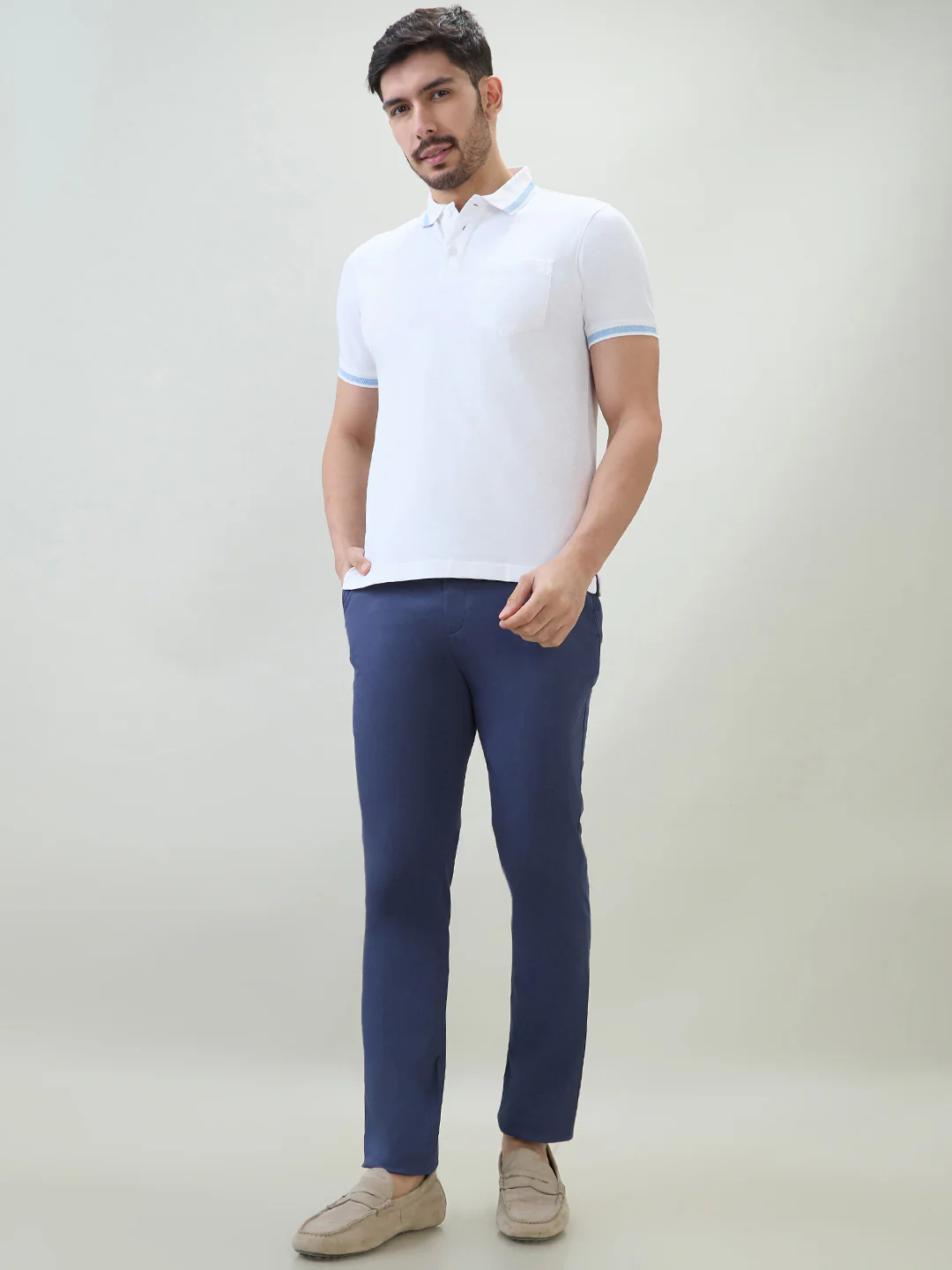 Raymond Men Blue Solid Slim Fit Cotton Blend Trouser - Image 5
