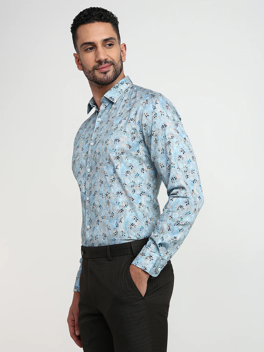 Raymond Men Blue Solid Slim Fit Cotton Casual Shirt - Image 2