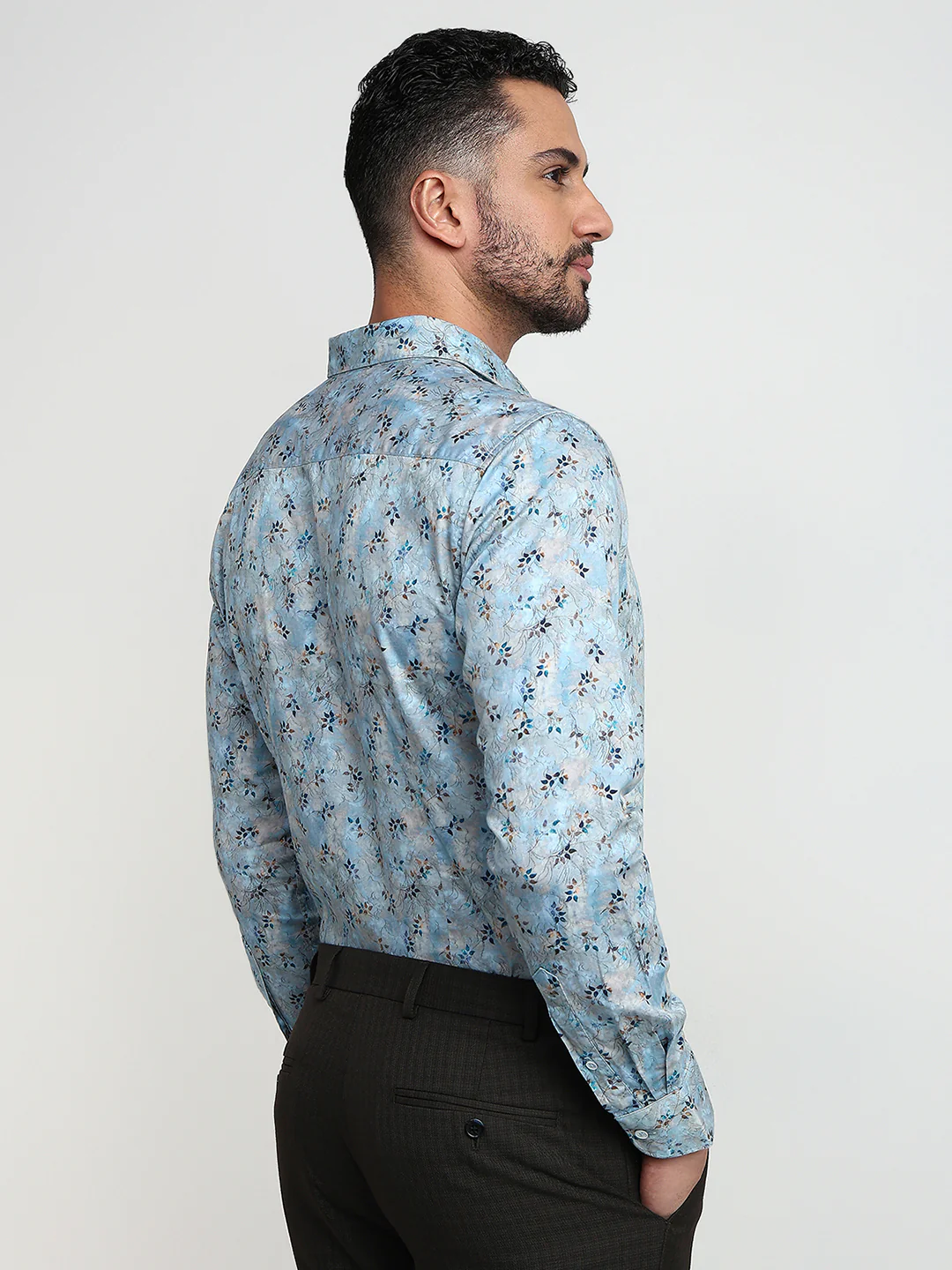 Raymond Men Blue Solid Slim Fit Cotton Casual Shirt - Image 4
