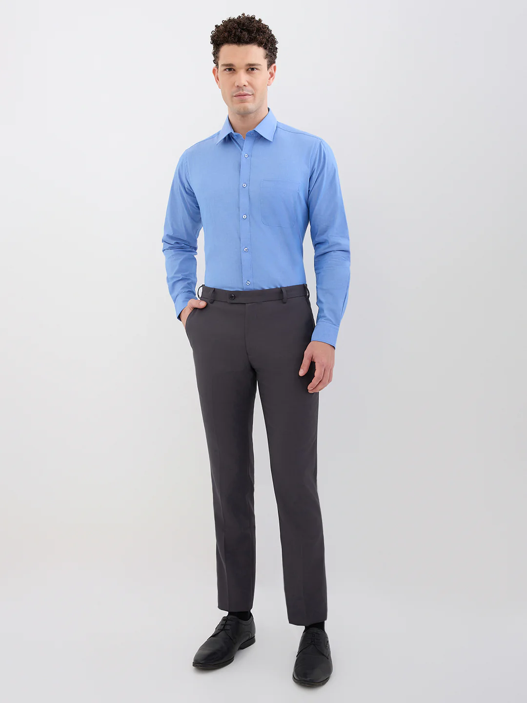 Raymond Men Blue Solid Slim Fit Cotton Formal Shirt - Image 5