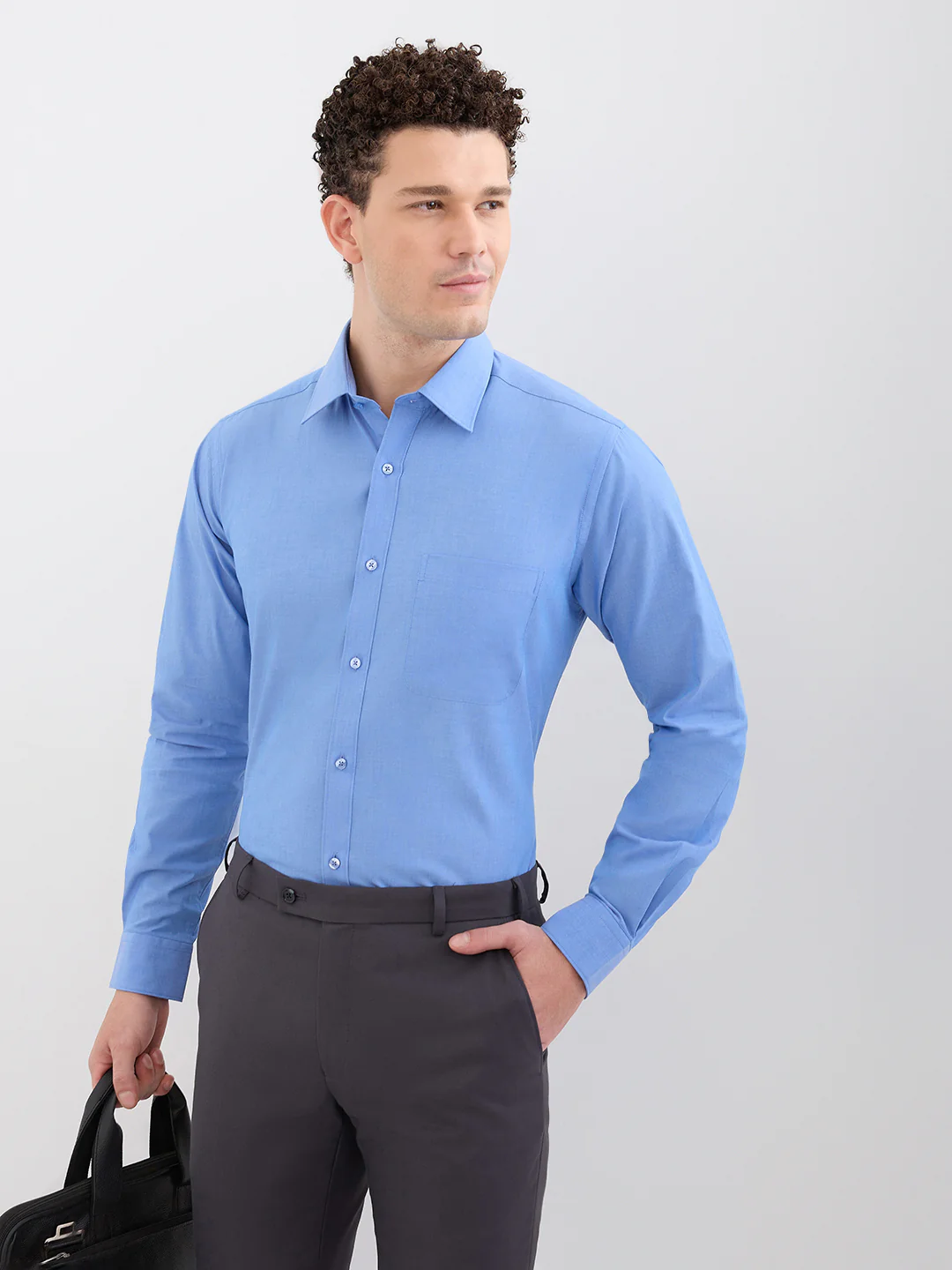 Raymond Men Blue Solid Slim Fit Cotton Formal Shirt - Image 6