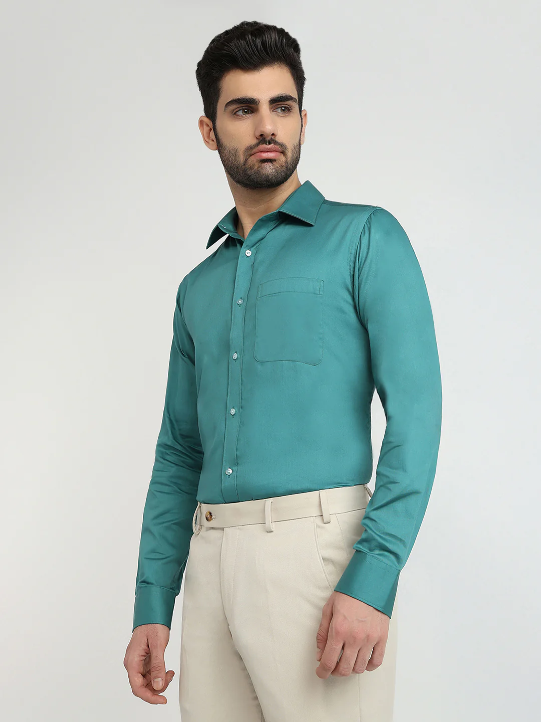 Raymond Men Blue Solid Slim Fit Cotton Formal Shirt - Image 2