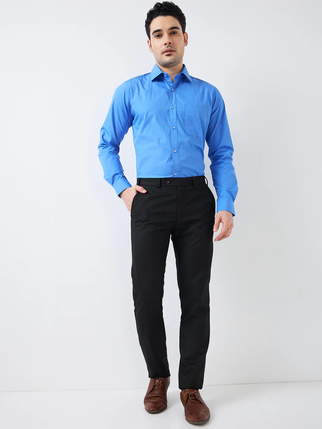 Raymond Men Blue Solid Slim Fit Cotton Formal Shirt - Image 5
