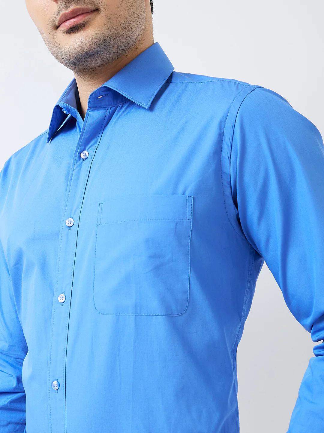 Raymond Men Blue Solid Slim Fit Cotton Formal Shirt - Image 6