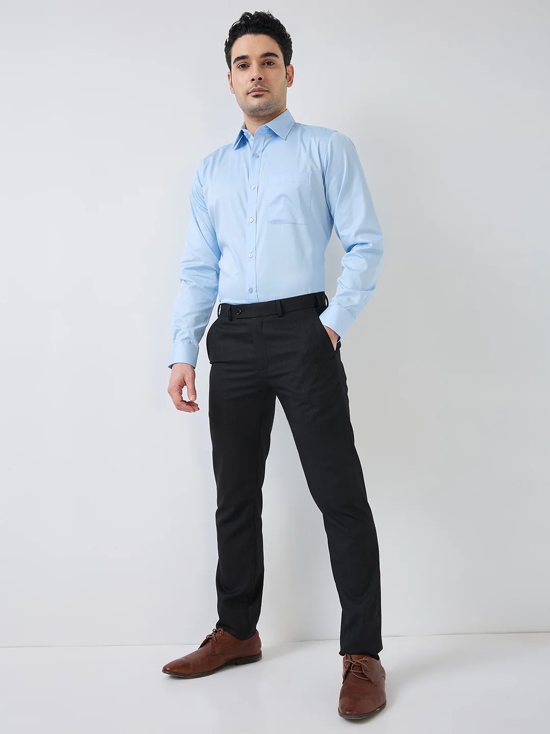 Raymond Men Blue Solid Slim Fit Cotton Formal Shirt - Image 5