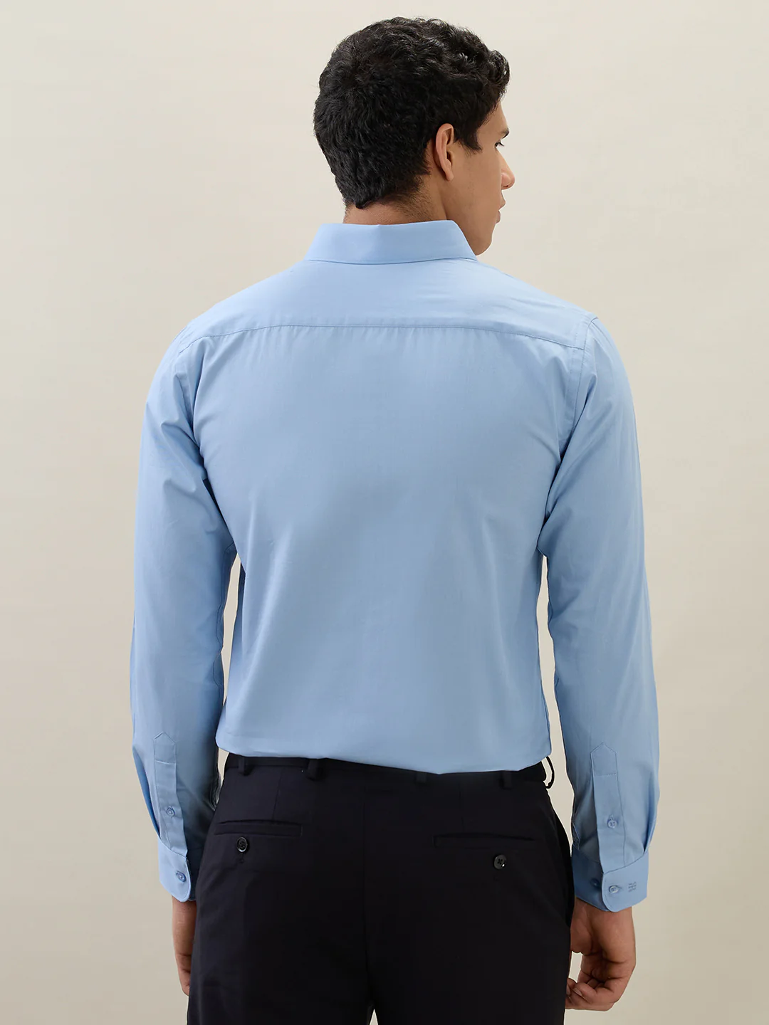 Raymond Men Blue Solid Slim Fit Cotton Formal Shirt - Image 4