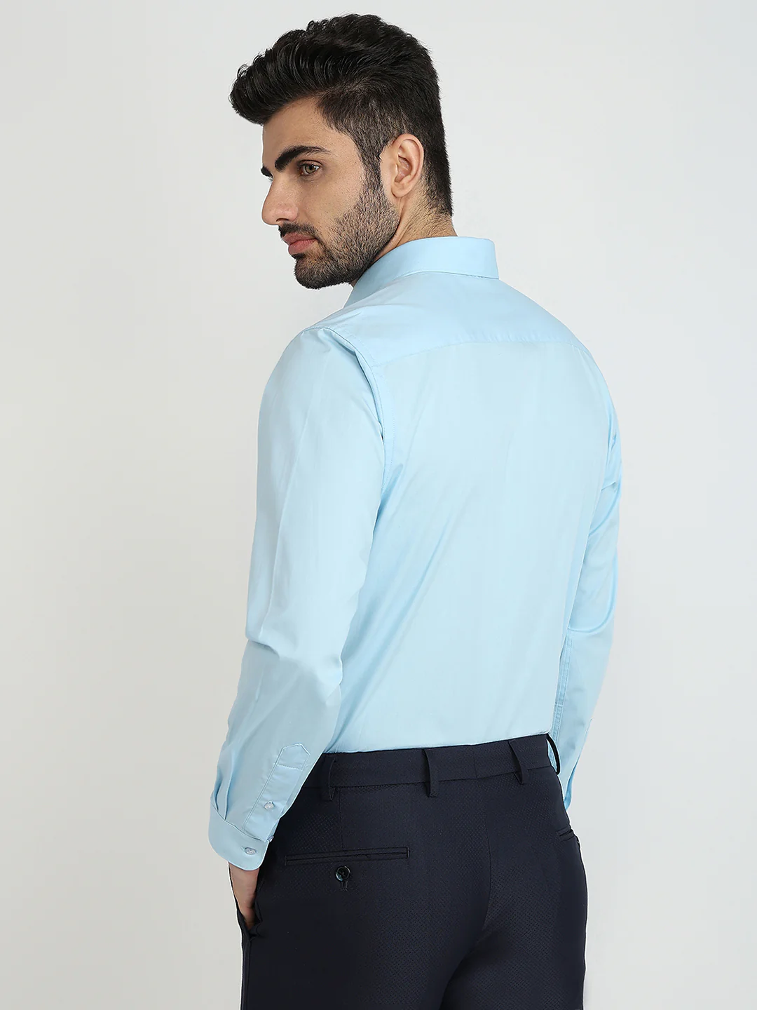 Raymond Men Blue Solid Slim Fit Cotton Formal Shirt - Image 4