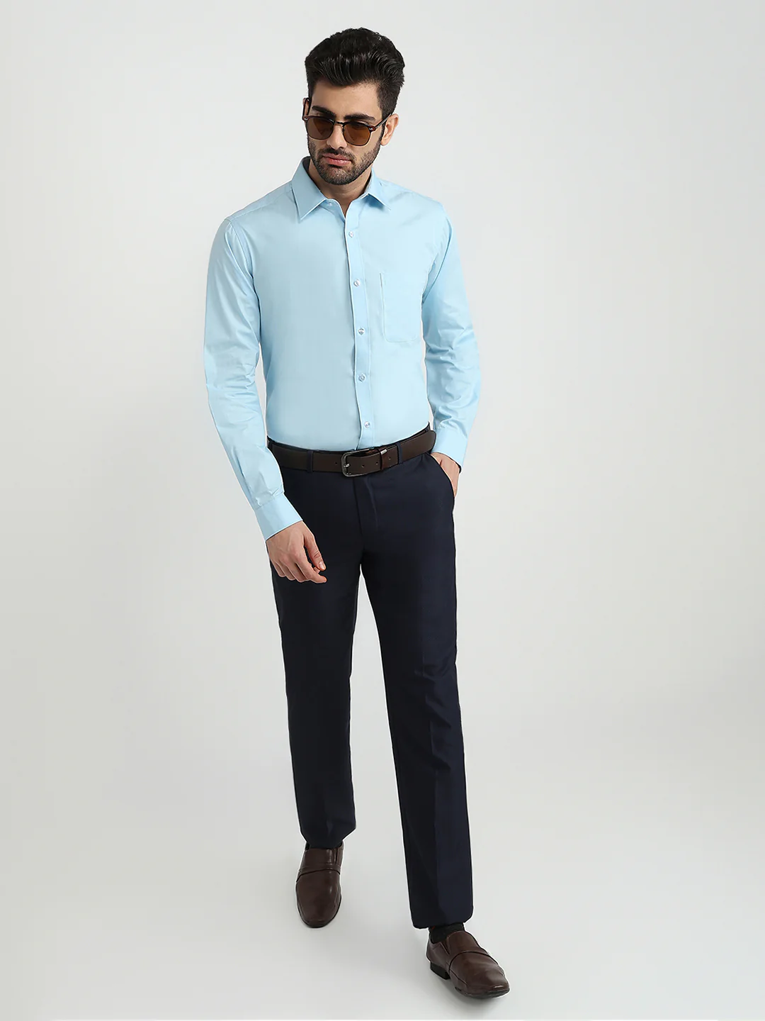 Raymond Men Blue Solid Slim Fit Cotton Formal Shirt - Image 5