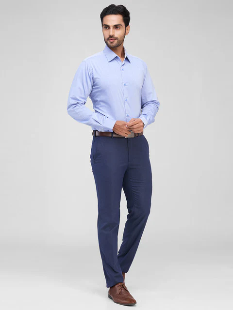Raymond Men Blue Solid Slim Fit Cotton Formal Shirts - Image 5