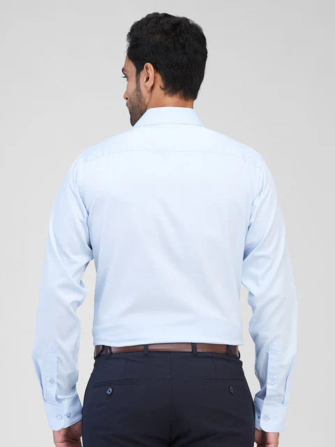 Raymond Men Blue Solid Slim Fit Cotton Shirt - Image 4