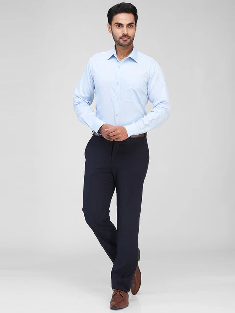Raymond Men Blue Solid Slim Fit Cotton Shirt - Image 5