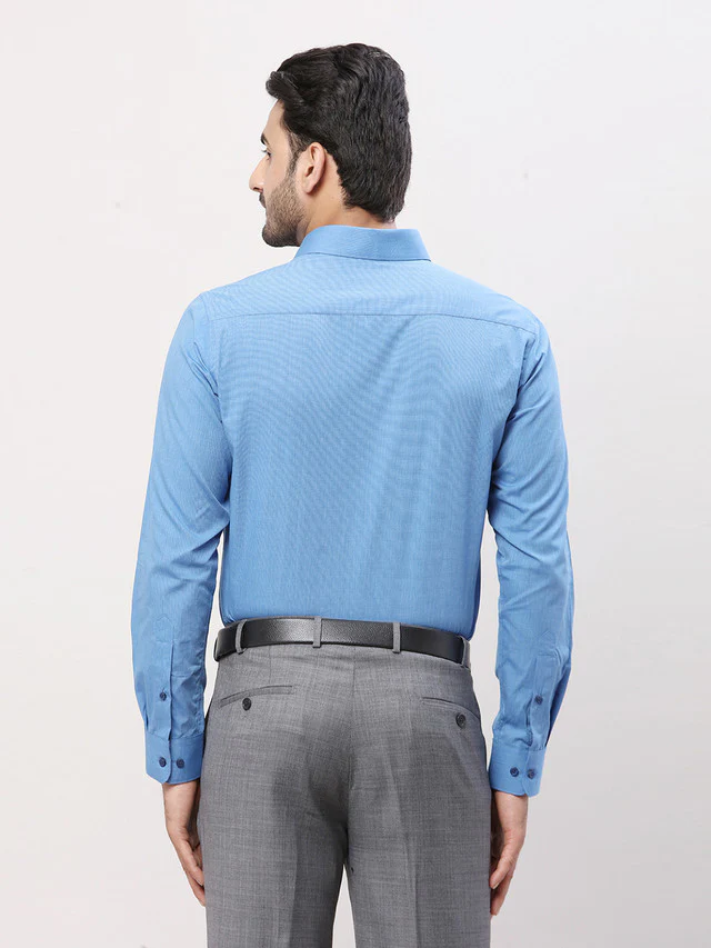 Raymond Men Blue Solid Slim Fit Cotton Shirt - Image 5