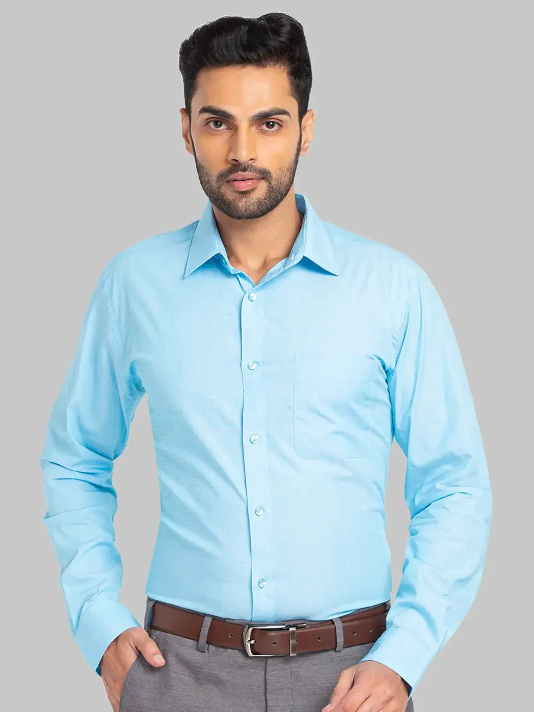 Raymond Men Blue Solid Slim Fit Cotton Shirt