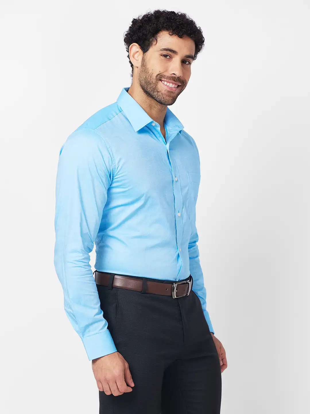 Raymond Men Blue Solid Slim Fit Cotton Shirt - Image 2