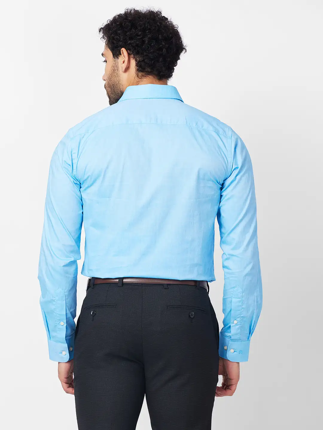 Raymond Men Blue Solid Slim Fit Cotton Shirt - Image 4