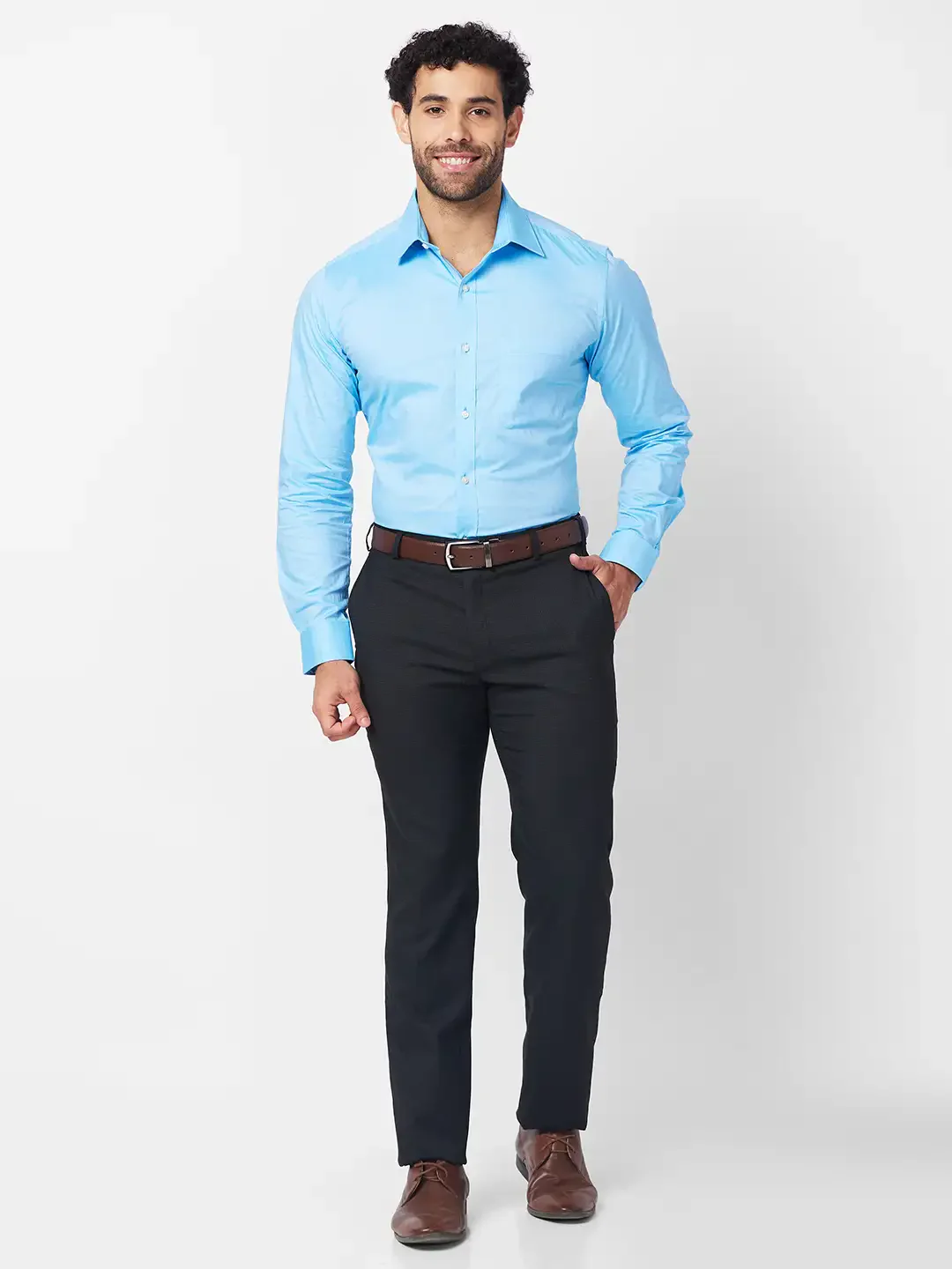Raymond Men Blue Solid Slim Fit Cotton Shirt - Image 5