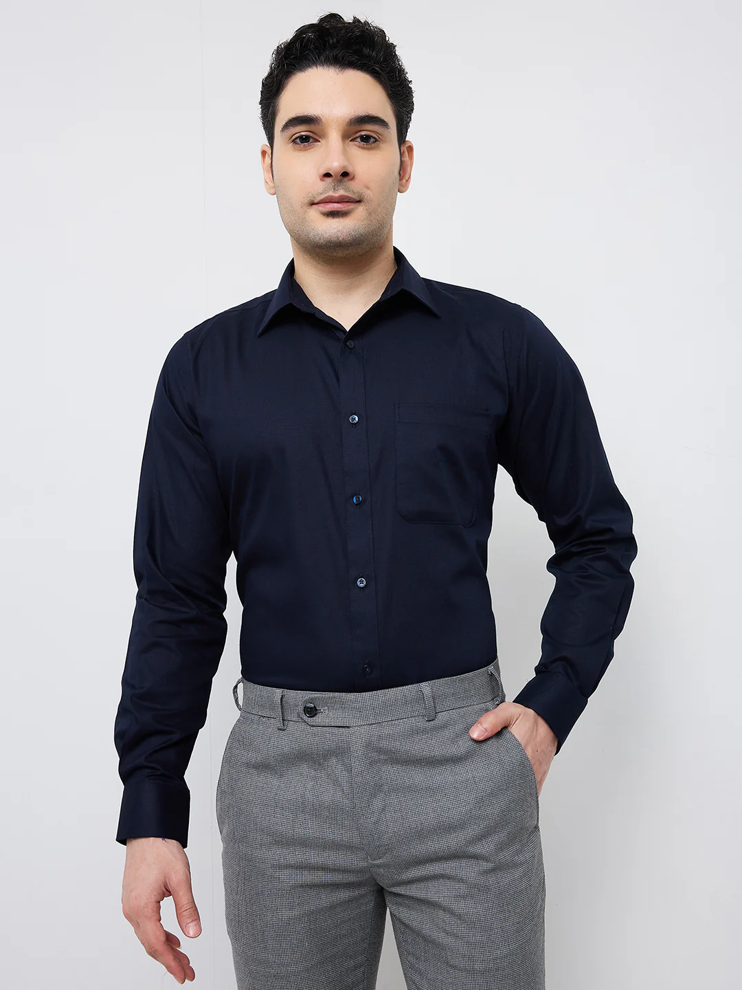 Raymond Men Blue Solid Slim Fit Cotton Shirt