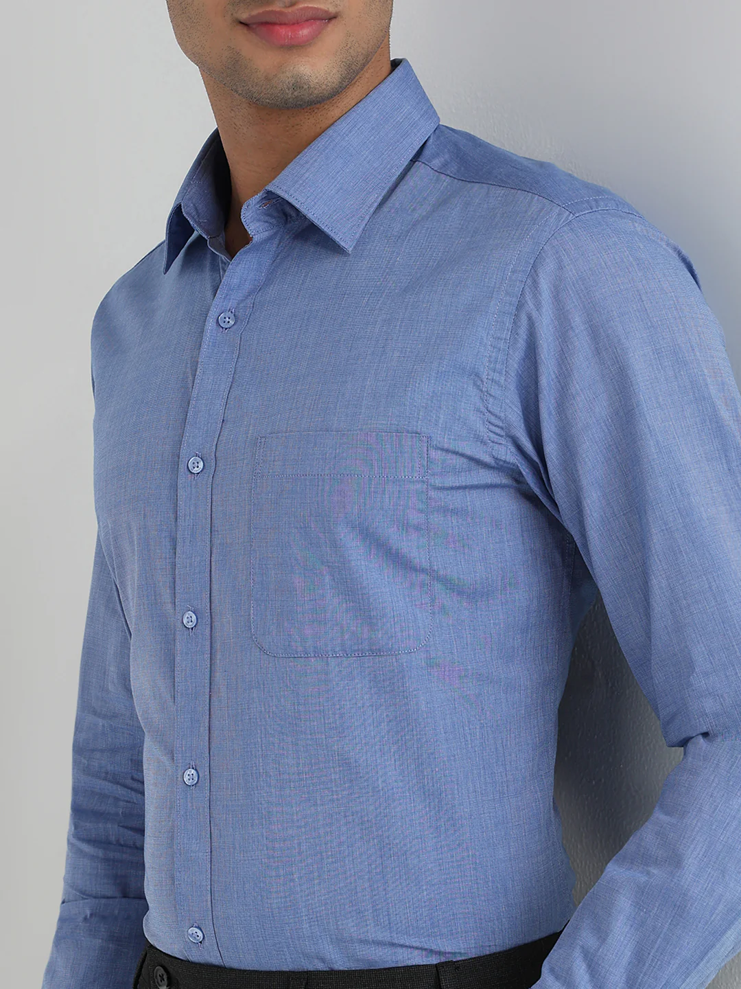 Raymond Men Blue Solid Slim Fit Cotton Shirt - Image 6