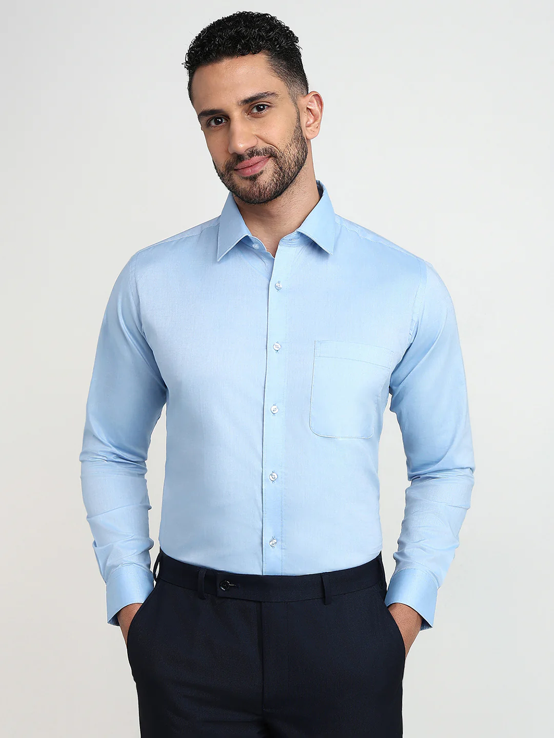 Raymond Men Blue Solid Slim Fit Cotton Shirt
