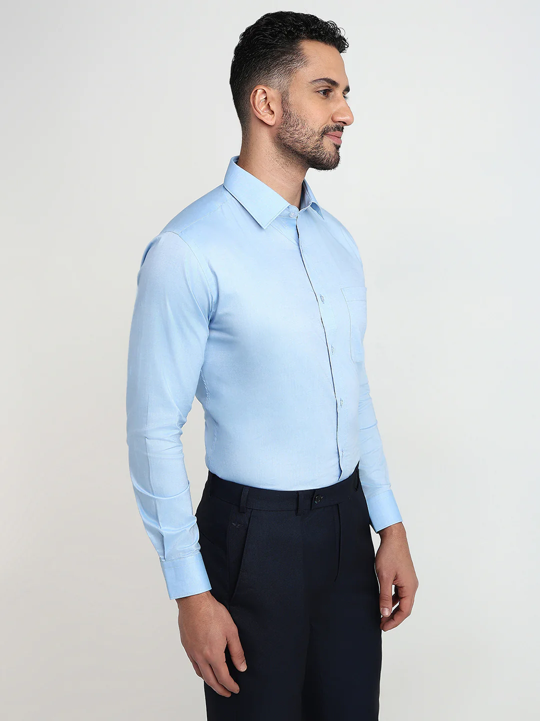 Raymond Men Blue Solid Slim Fit Cotton Shirt - Image 3