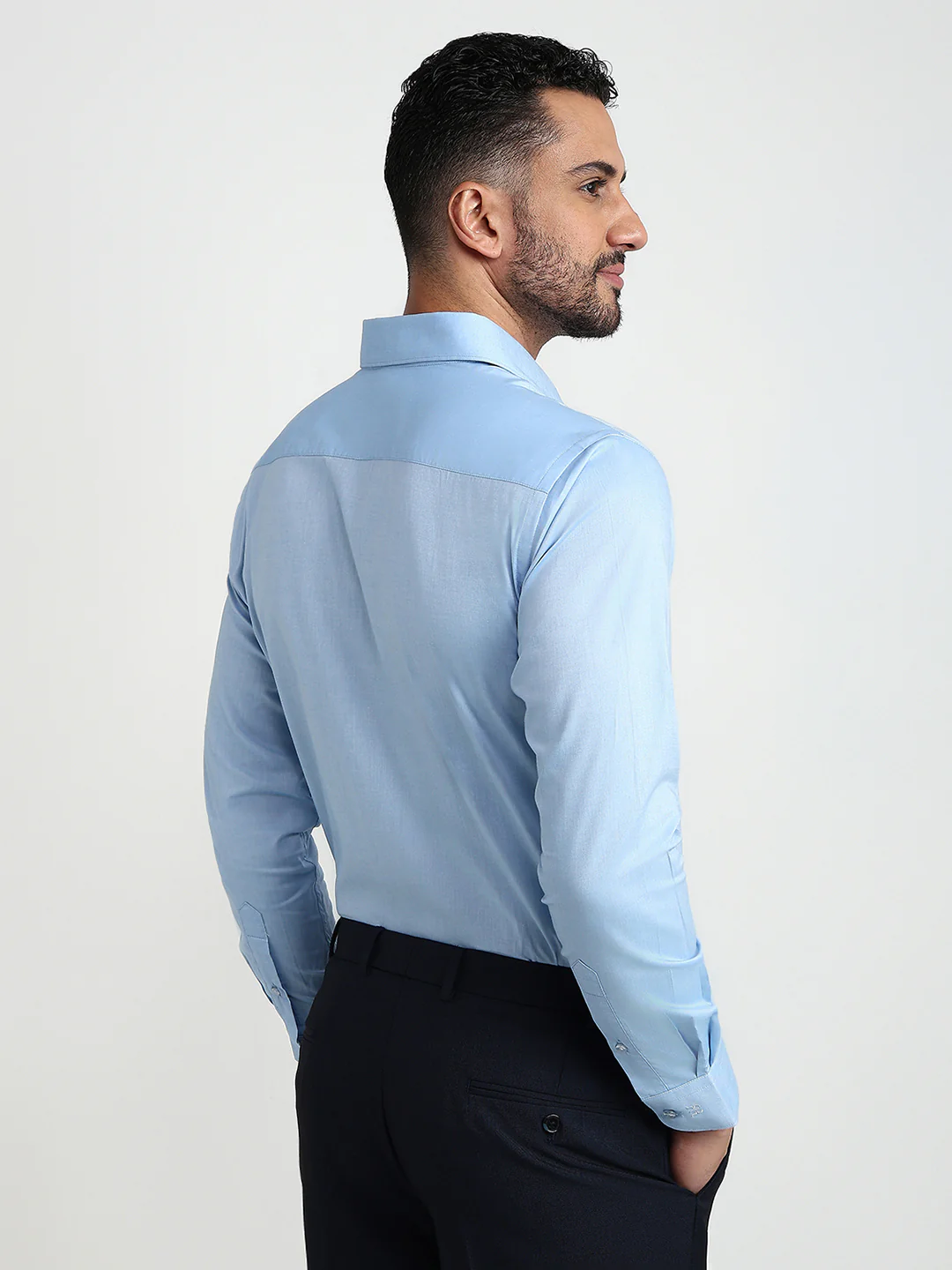 Raymond Men Blue Solid Slim Fit Cotton Shirt - Image 4