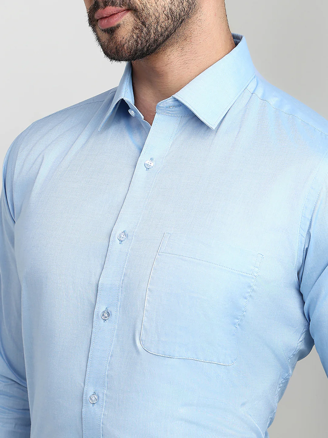 Raymond Men Blue Solid Slim Fit Cotton Shirt - Image 6