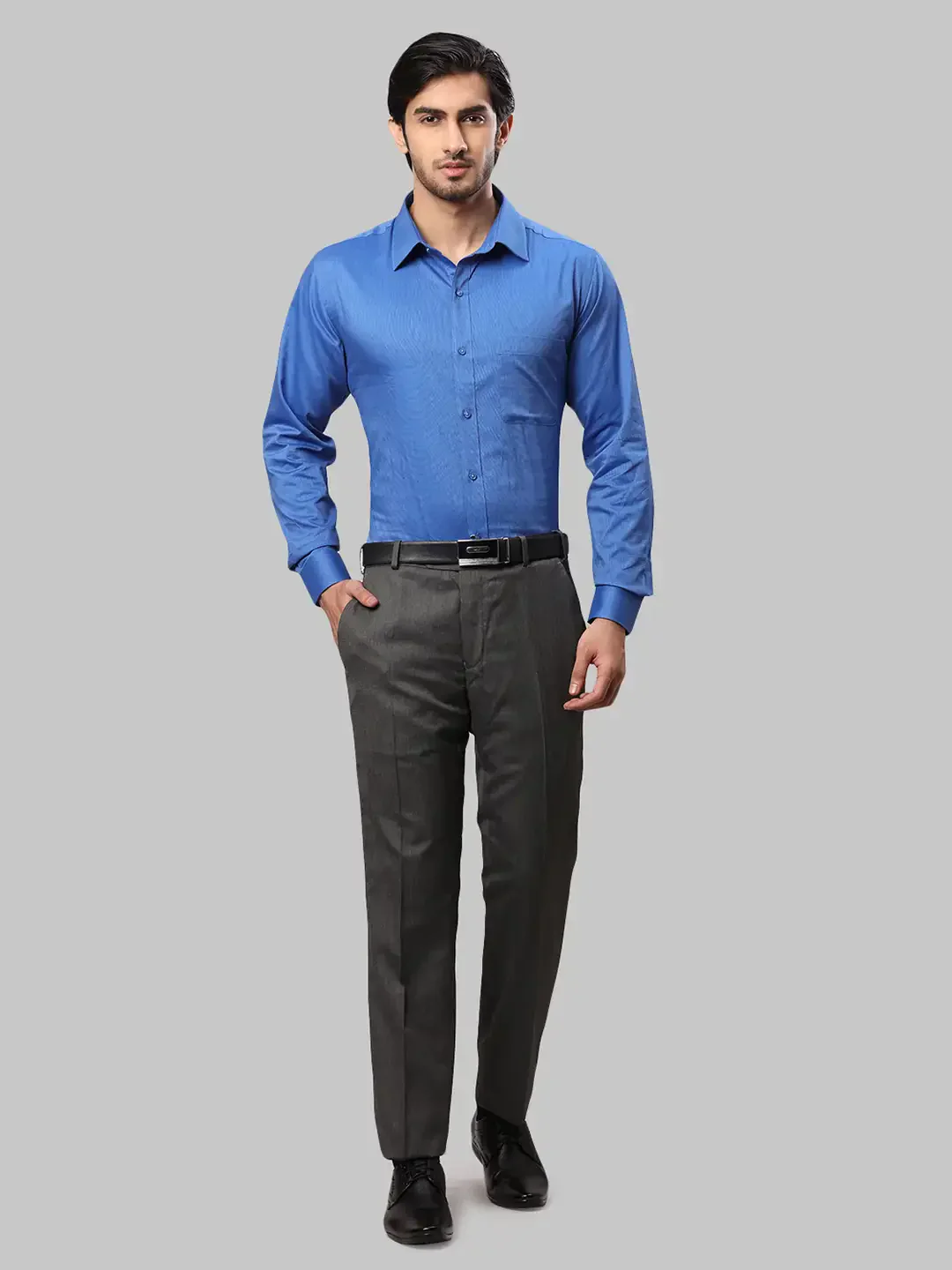 Raymond Men Blue Solid Slim Fit Cotton Shirts - Image 5