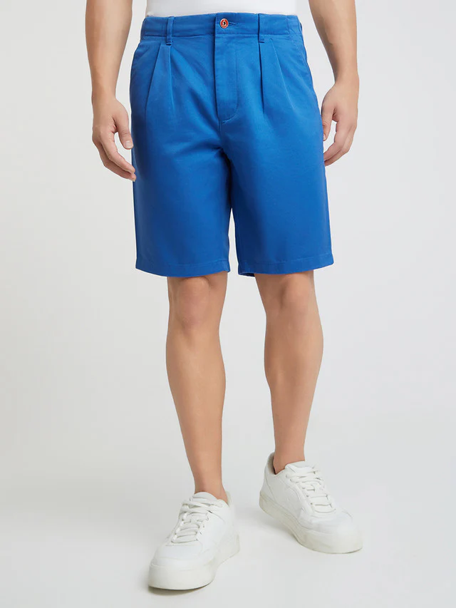 Raymond Men Blue Solid Slim Fit Cotton Shorts