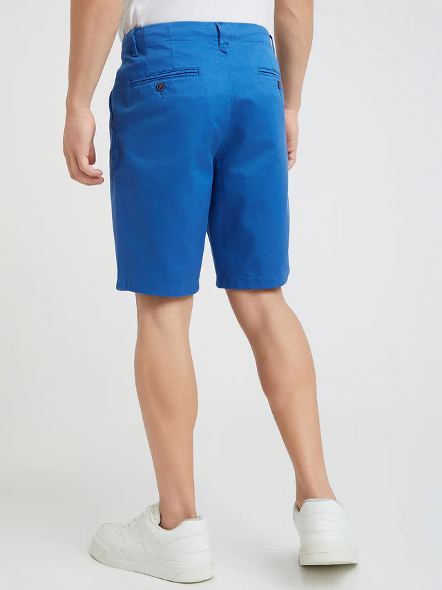 Raymond Men Blue Solid Slim Fit Cotton Shorts - Image 4