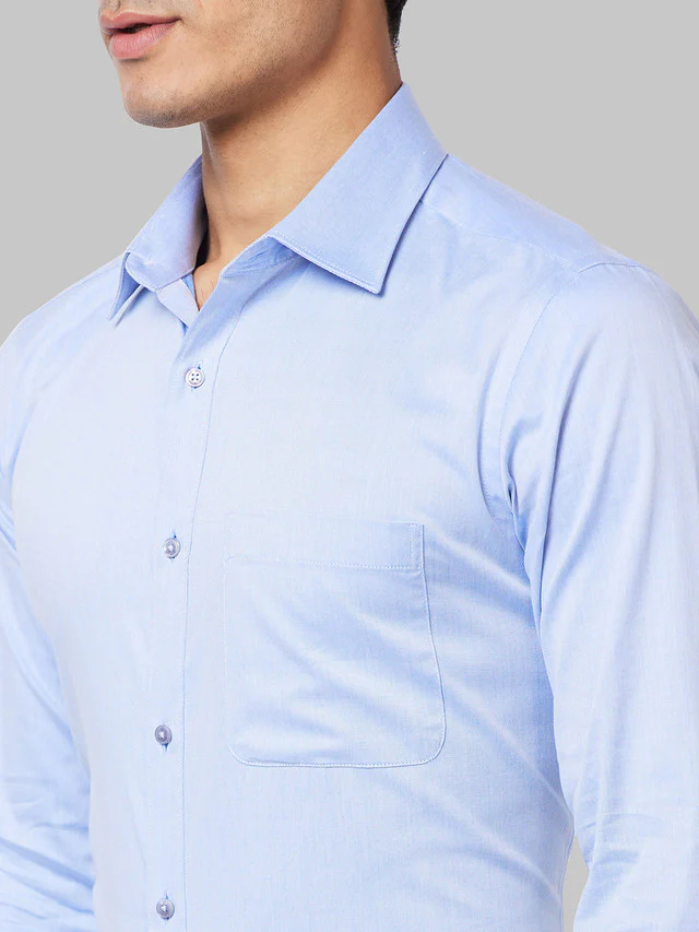 Raymond Men Blue Solid Slim Fit Full Sleeve Cut Away Collar Shirt - Image 6