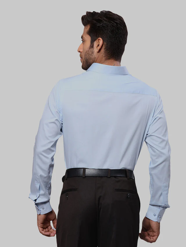 Raymond Men Blue Solid Slim Fit Full Sleeve Cut Away Collar Shirt - Image 4