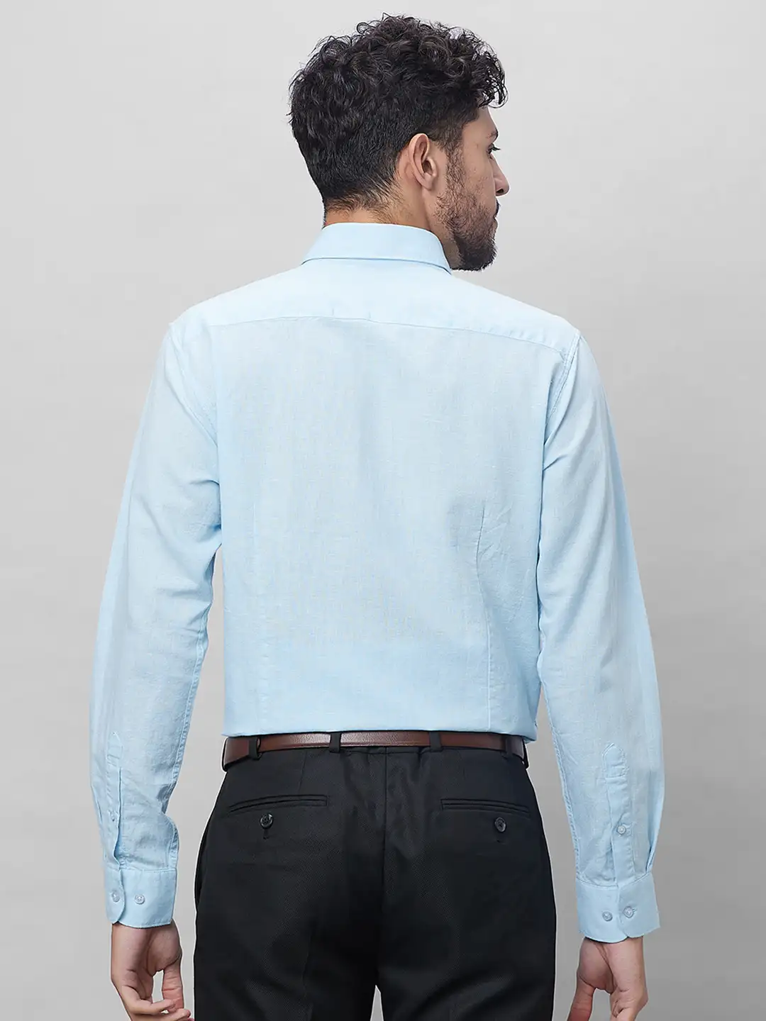 Raymond Men Blue Solid Slim Fit Linen Blend Shirts - Image 4