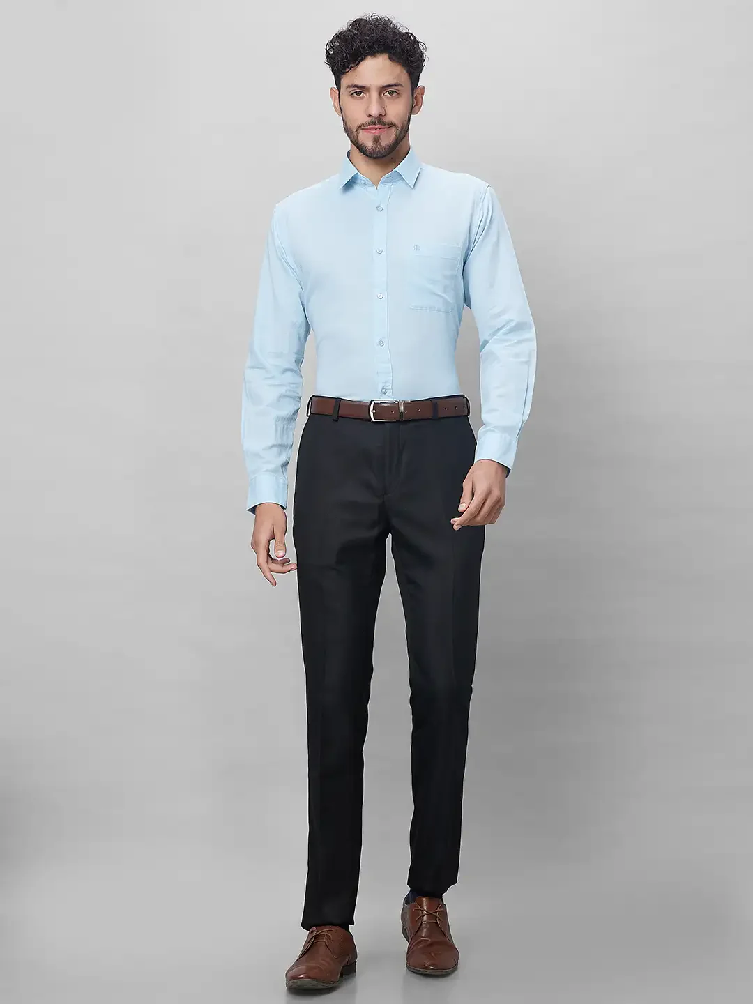Raymond Men Blue Solid Slim Fit Linen Blend Shirts - Image 5