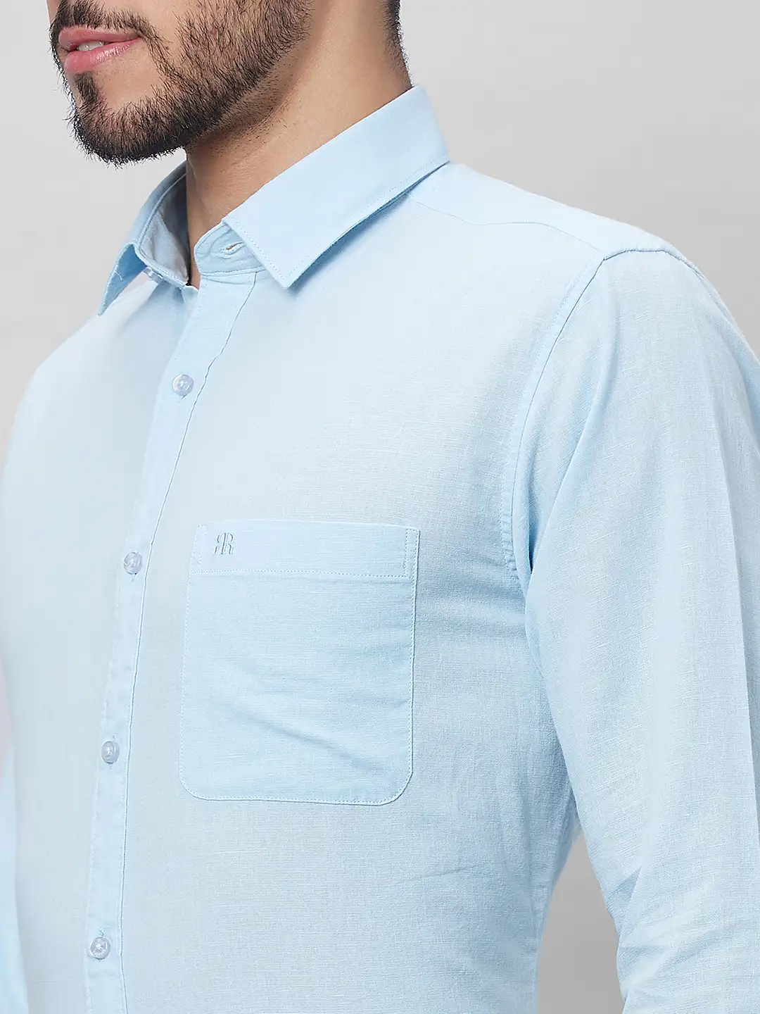 Raymond Men Blue Solid Slim Fit Linen Blend Shirts - Image 6