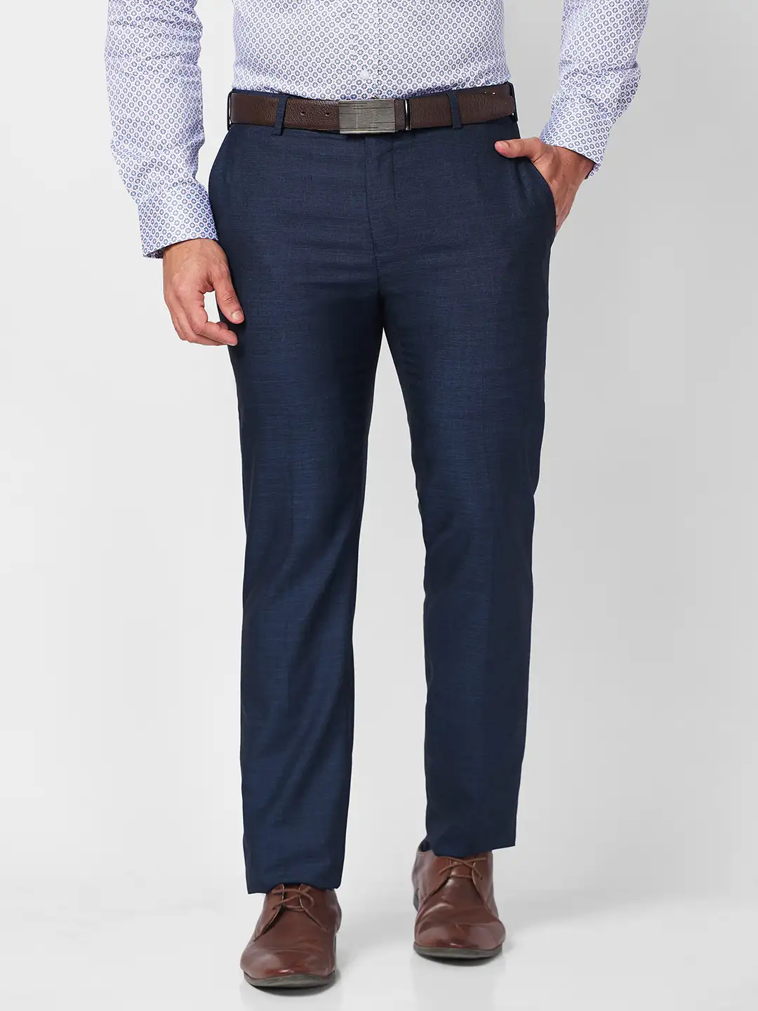 Raymond Men Blue Solid Slim Fit Polyester Blend Trouser